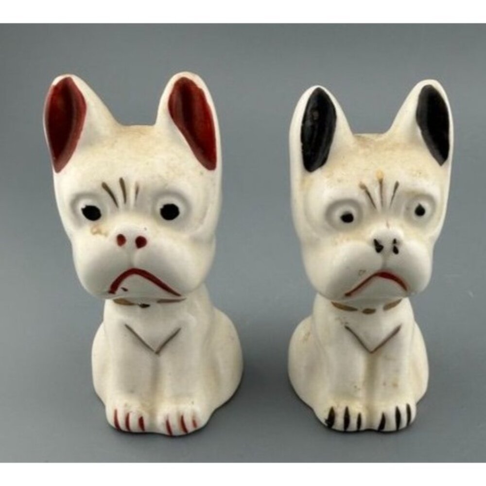 Vintage Japan Ceramic Dog Salt & Pepper Shakers Boston Terrier Pair 3”